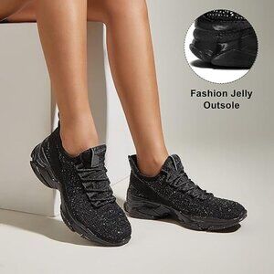 Women's Mesh Slip On Walking Shoes Fashion Breathable Spakle Glitter Sneaker